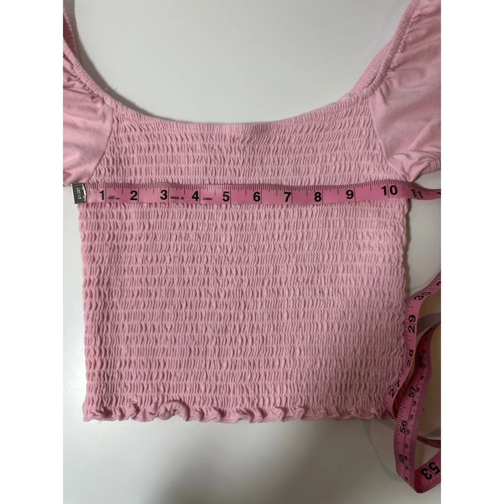 Hollister‎ Pink Smocked Puff Sleeve Cropped Top Womens Size S Square Neck